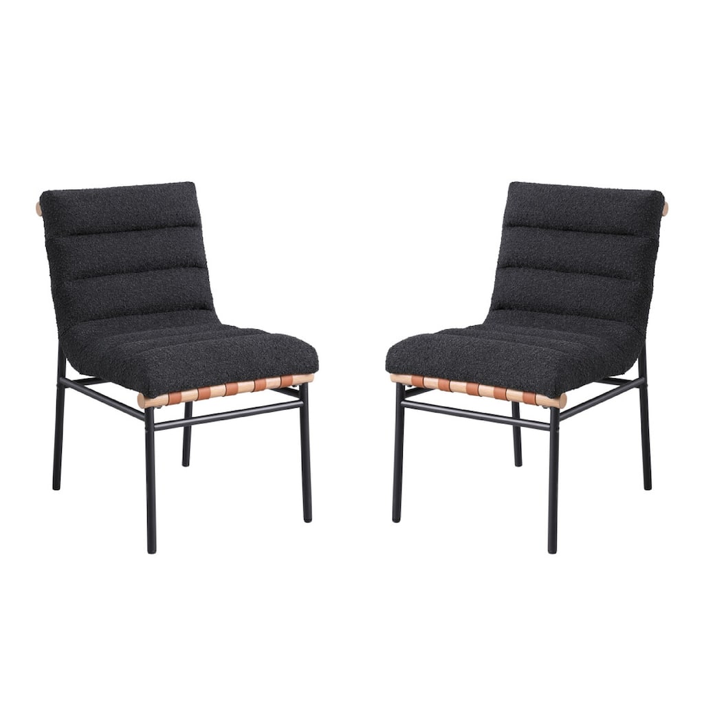 Kive Dining Chair Set of 2, Iron Legs, Black Channel Tufted Boucle