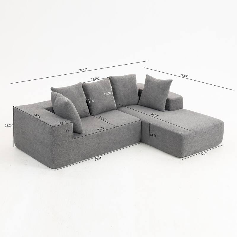 L-Shaped Modular Sectional Sofa, Full Foam Compressed Deep Seat Sofa, Upholstered Corner Sofa with 5 Throw Pillows