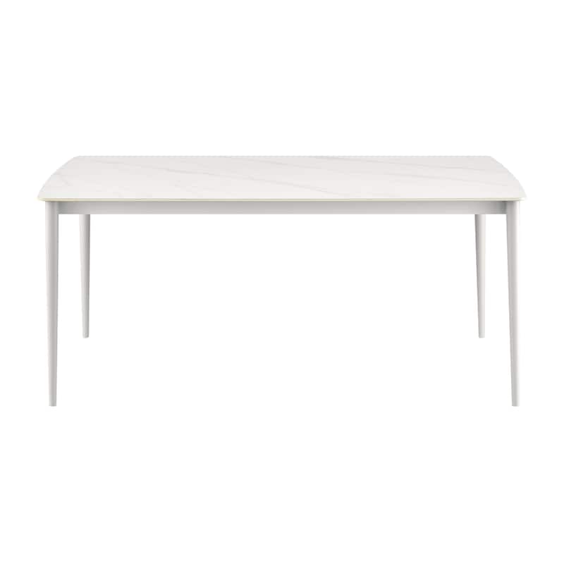 Rhodes 71 Inch Snowy Sintered Stone and Aluminum Indoor Outdoor Dining Table