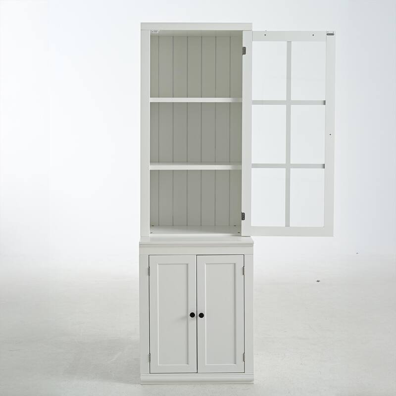 75.25'' Tall Display Cabinet with Single Tempered Glass Door, China Cabinet Hutch Cabinet with Double-Action LH & RH Door