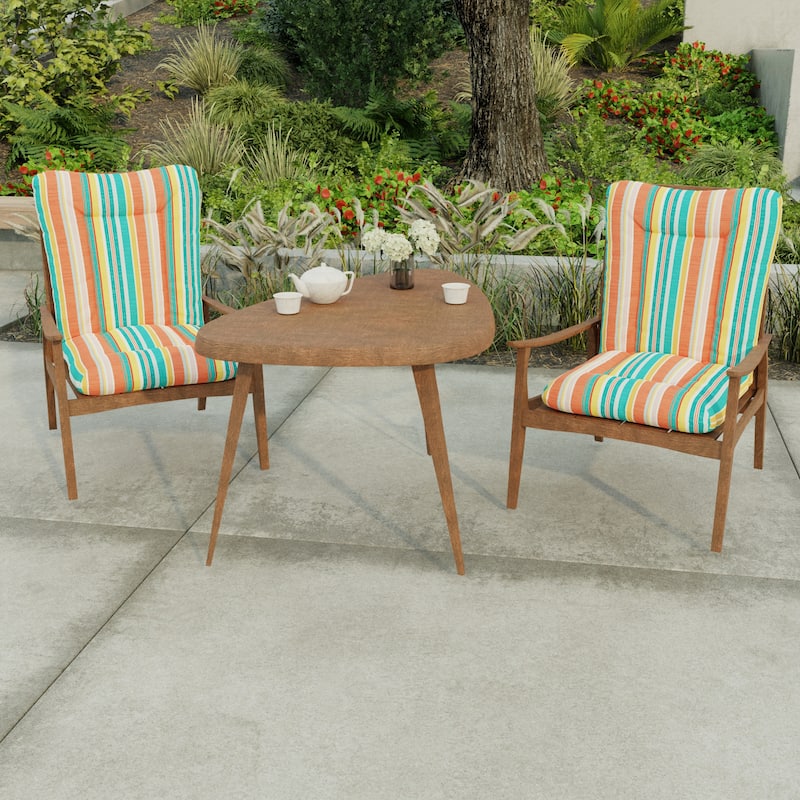 21" x 38" Multicolor Stripe Outdoor Chair Cushion with Ties and Loop - 38'' L x 21'' W x 3.5'' H - Kodi Cornhusk