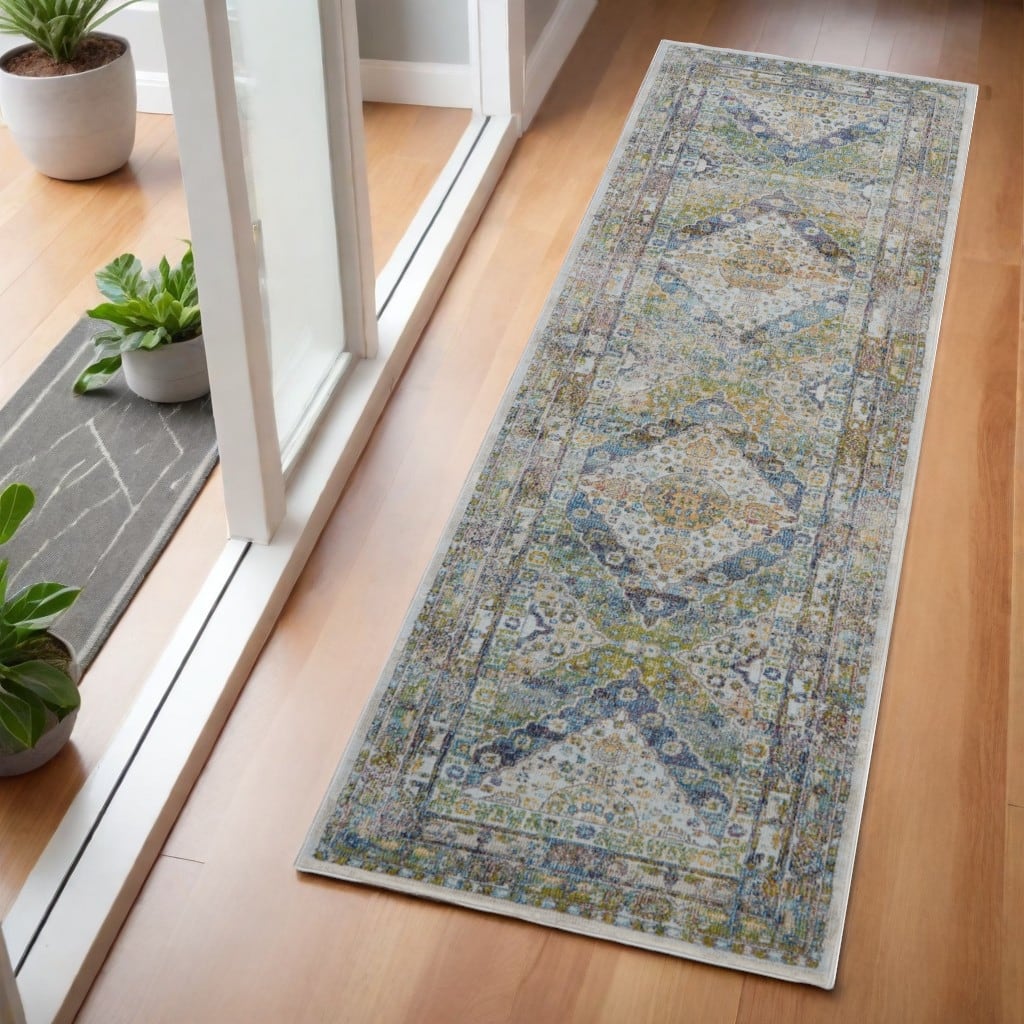 Jinav Power Loomed Distressed Abstract Floral Traditional Non Skid Area Rug By HomeRoots - 72' X '24' X '0.5