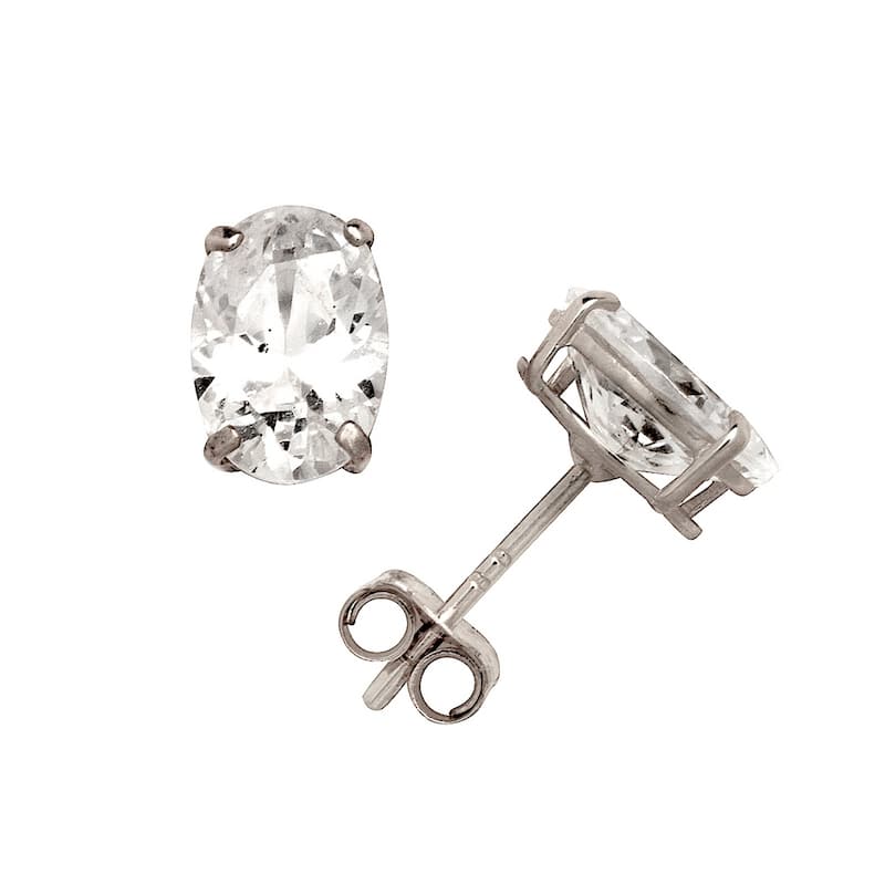 Curata 14k White Gold Oval-cut Cubic Zirconia Basket Post Stud Earrings