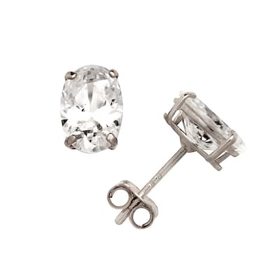 Curata 14k White Gold Oval-cut Cubic Zirconia Basket Post Stud Earrings