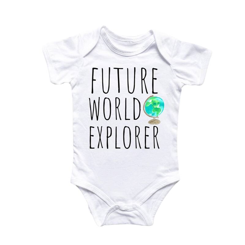 Future World Traveler Globe - Baby Boy Girl Clothes Infant Bodysuit Funny Cute Newborn - White - 6-9M