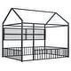 preview thumbnail 5 of 70, Metal House Bed with Metal Grid and Storage Shelves, Twin/Full Size Floor Montessori Bed with Roof Frame and Fence Guardrails
