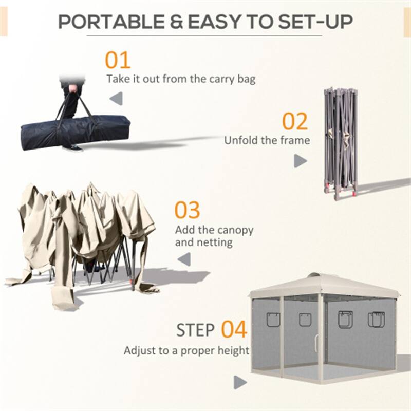 Beige and Black Pop-Up Tent for 9 People with UV30+ Protection Adjustable Legs Mesh Windows for Camping Beach Backyard