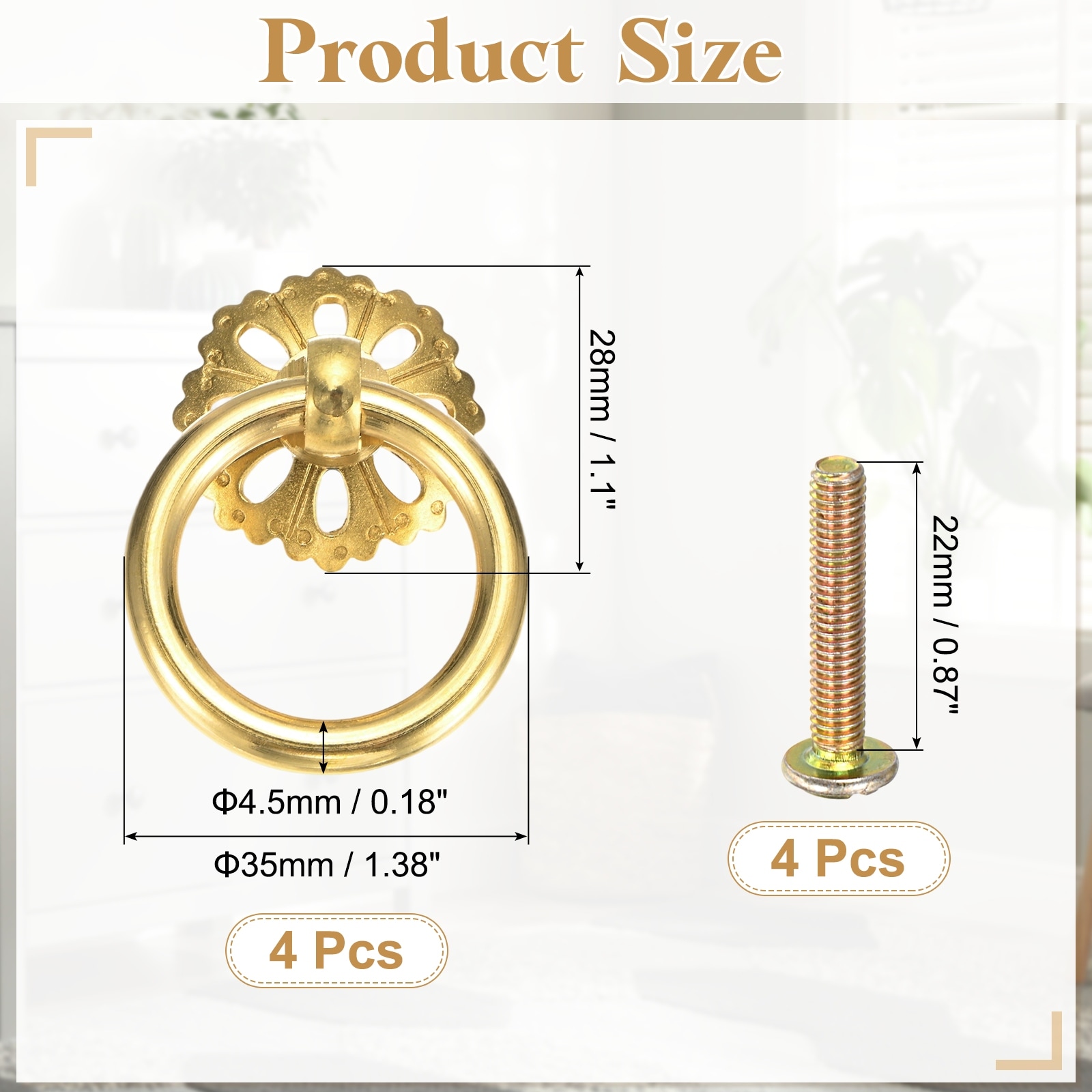 1.38" Brass Drawer Pulls and Knobs with Screws, Hollow Flower