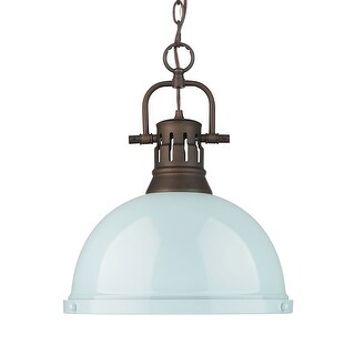 Yep by Golden Lighting Duncan 1-light 14in Chain Hung Pendant in Rubbed Bronze and Seafoam shade