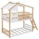 preview thumbnail 7 of 10, Natural Twin over Twin Size Solid Wood Bunk Bed Wood Bed with Roof, Window, Ladder