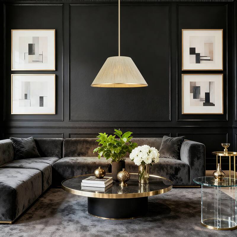 Modern Farmhouse 1-Light Gold Nature Pendant Light for Kitchen Island Dining Room - 20.5"Dx11"H