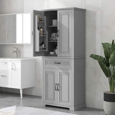 Bathroom Storage Cabinet with 4 Doors and 1 Drawer, Multiple Storage Space, Adjustable Shelf - 29.90" L x 15.70" W x 72.20" H