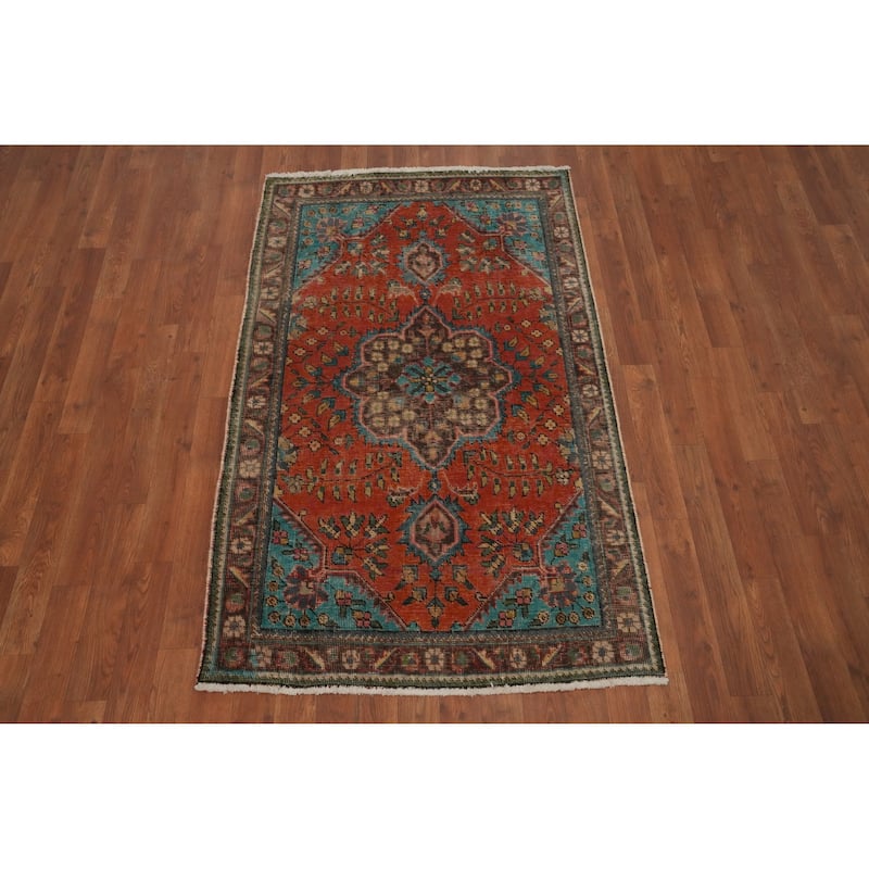Hand Knotted Oriental 100% Wool Carpet Traditional Floral Oranges & Rust Tabriz Area Rug - 5' 3'' X 3' 2''