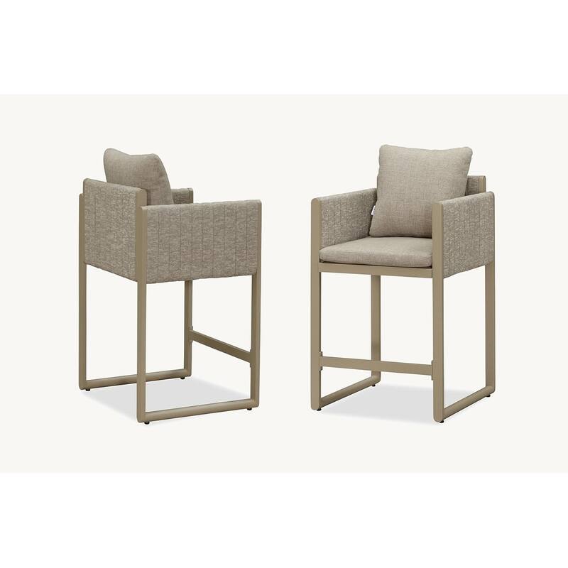 PURPLE LEAF Bar Stool Set of 2 Outdoor Rattan Bar Chair with Back Metal Bar Height Stool Wicker Barstool Dark Grey - Counter Height-Cream