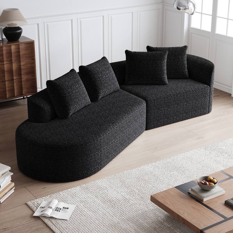 Upholstered Oversized Sectional Sofa, 112-Inch Chenille 4-Seater Extra Deep & Wide Seat Curved Cloud Couch with 4 Throw Pillows