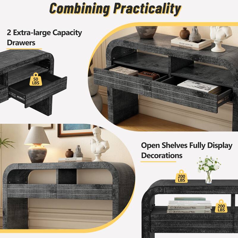 52" Wood Veneer Console Table with Fireplace Styling