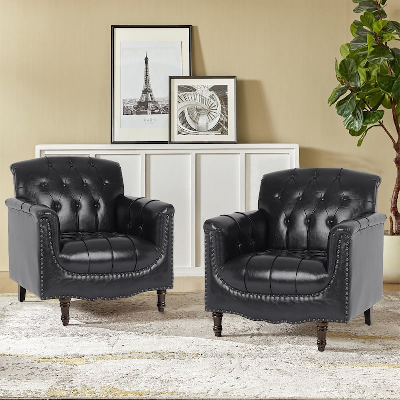 Modern Faux Leather Accent Chairs Set Of 2, Upholstered Armchair For Living Room