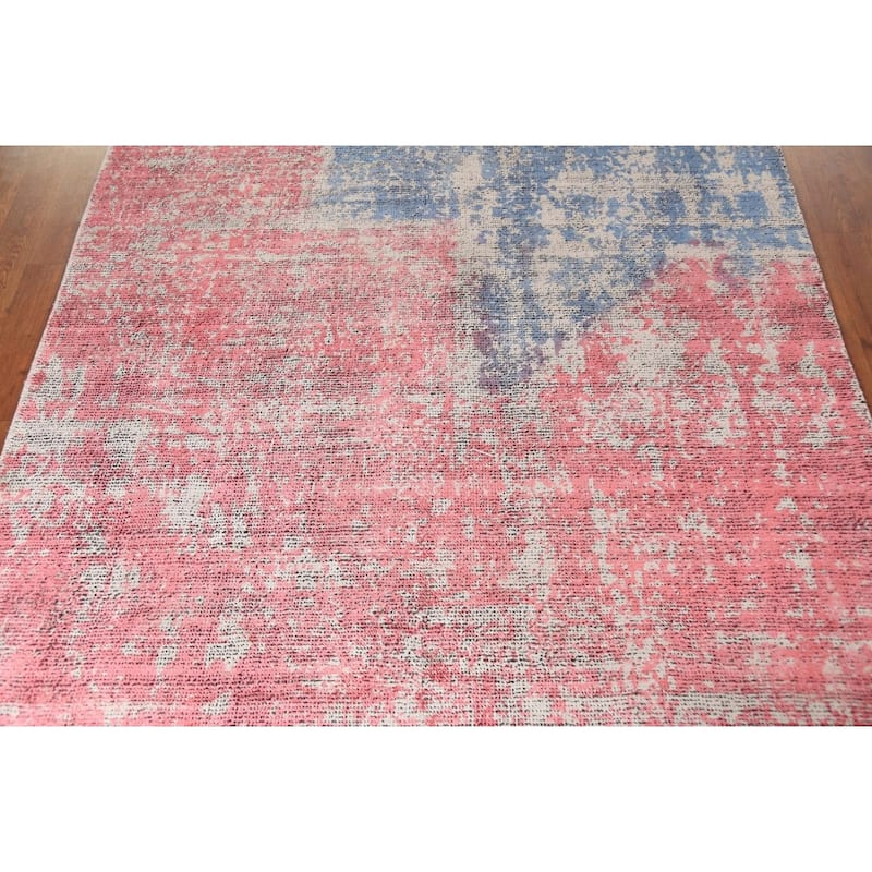 Pink Abstract Contemporary Area Rug Handmade Wool Carpet - 5'3"x 7'2"
