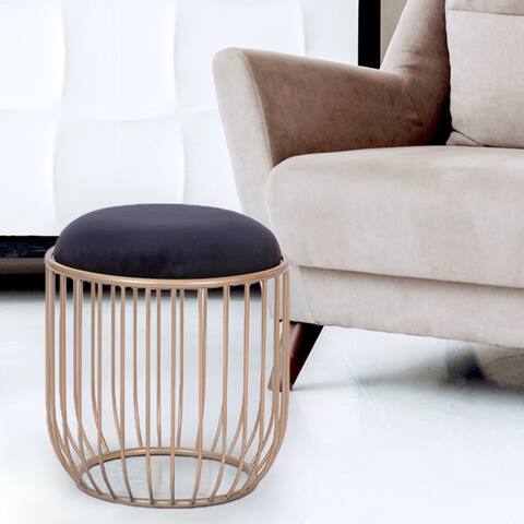 Modern Gold Cage Ottoman with Black Velvet Top
