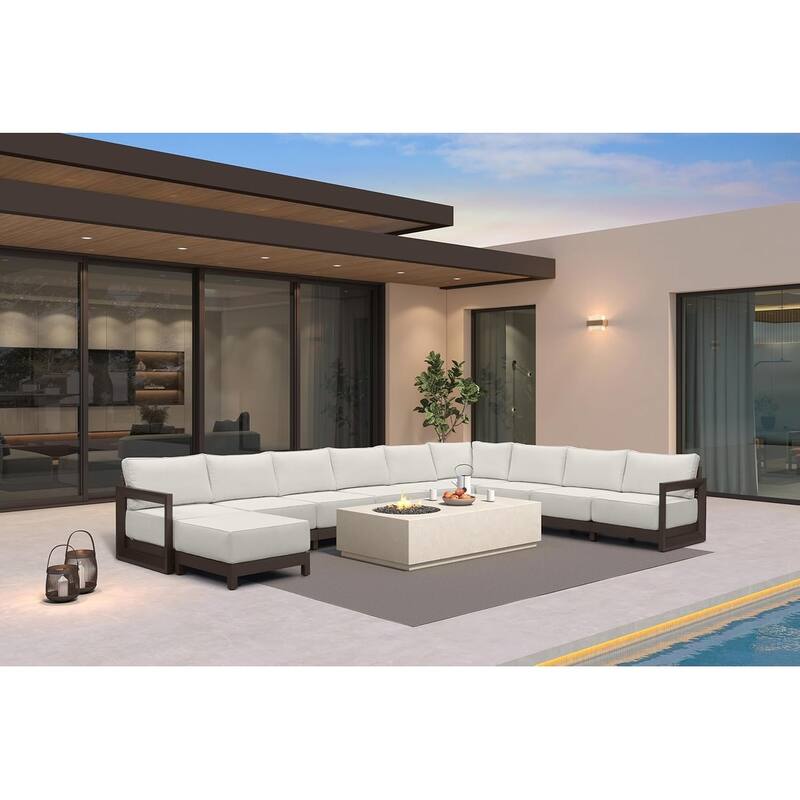 PURPLE LEAF Caesar white Sofas Sectionals 4-18 Piece with 9.6" Thick Cushion for Yard Porch Deck Outdoor Patio Conversation Sets - 9 Seats+1 Ottoman - U-shaped