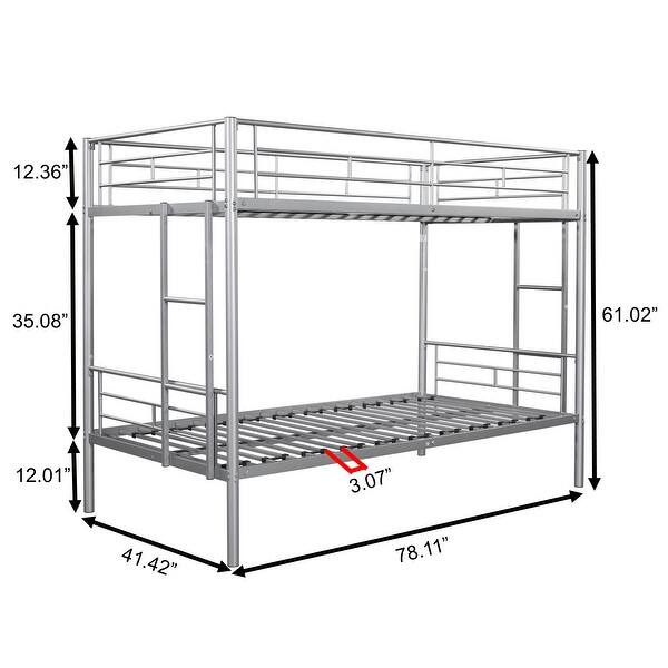 Silver Twin over Twin Metal Bunk Bed with Noise-Reducing Design
