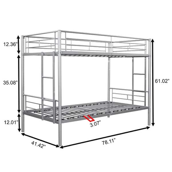 Silver Twin over Twin Metal Bunk Bed with Safety Guardrail