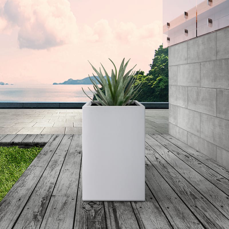 Kante Square Lightweight Concrete and Weather Resistant Fiberglass Indoor Outdoor Tall Planter with Drainage Hole