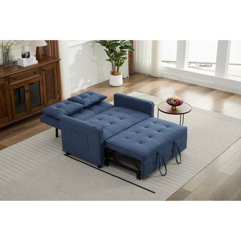 Pull-Out Sofa Bed Daybed, Lounge Chaise Loveseat with Adjustable Backrest, Convertible Sleeper Sofa with USB Charging