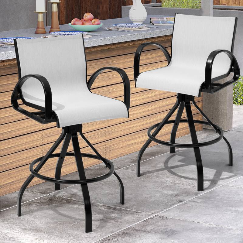 Pellebant Patio Swivel Aluminum Bar Stools with Sunbrella Textilene - 22.83 in W x 18.11 in D x 42.13 in H - AUGUSTINEOYSTER-Setof2