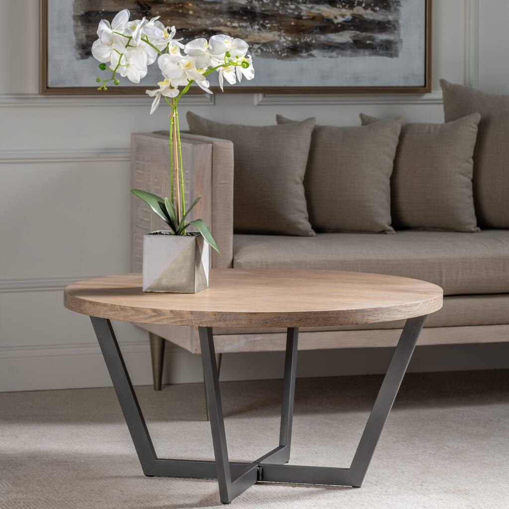 Katya Slanted Metal and Wood Round Cocktail Table - 36x36x19"