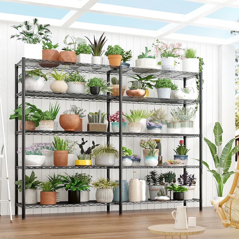 5-Tier Matte Black Iron Adjustable Shelf Storage Rack with Stable Leveling Feet for Home Kitchen or Office - 177 × 40 × 180 cm
