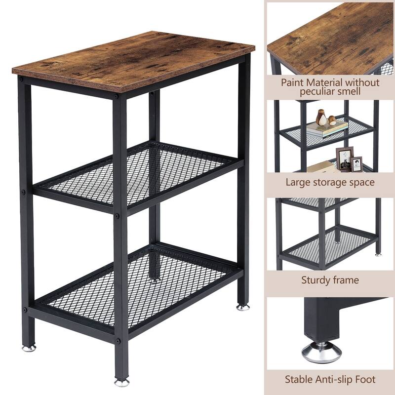 VECELO Industrial Style 3-Tier Nightstands Set of 2 with Open Storage Shelves MDF Top Space Saving for Living Room and Bedroom