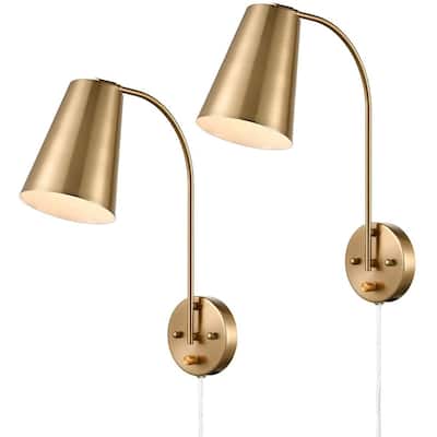 Fermo Modern Natural Brass Wall Mount Plug-in & Hardwired Wall Lights Set of 2