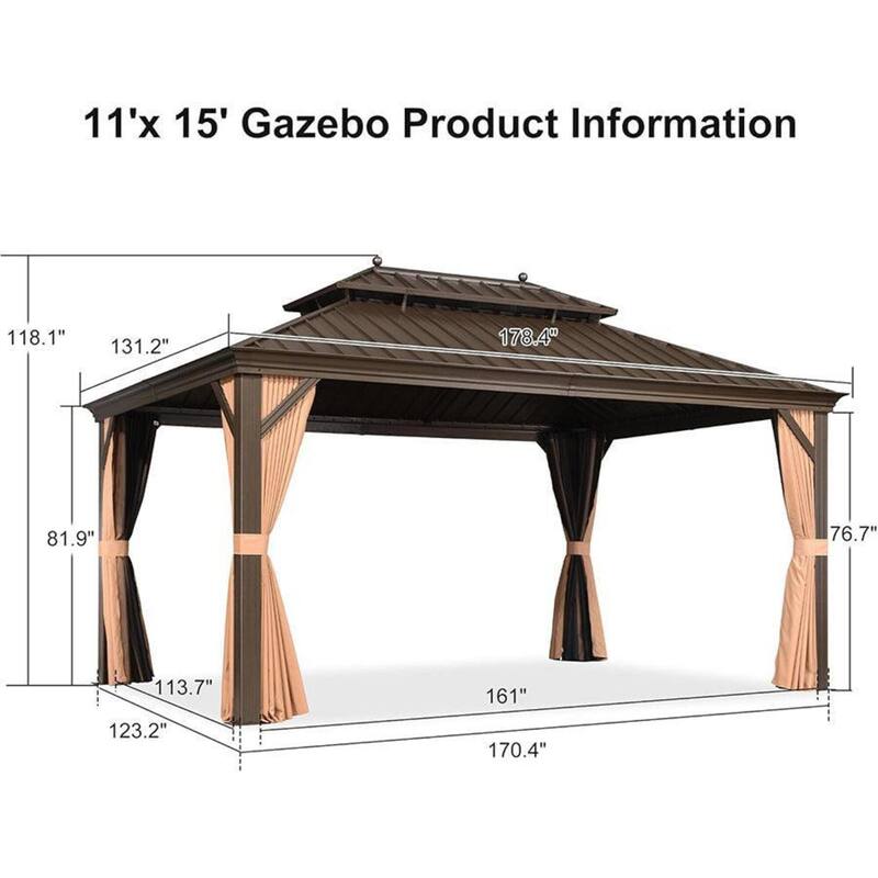PURPLE LEAF Outdoor Gazebo Aluminum Frame Galvanized Steel Hardtop Gazebo