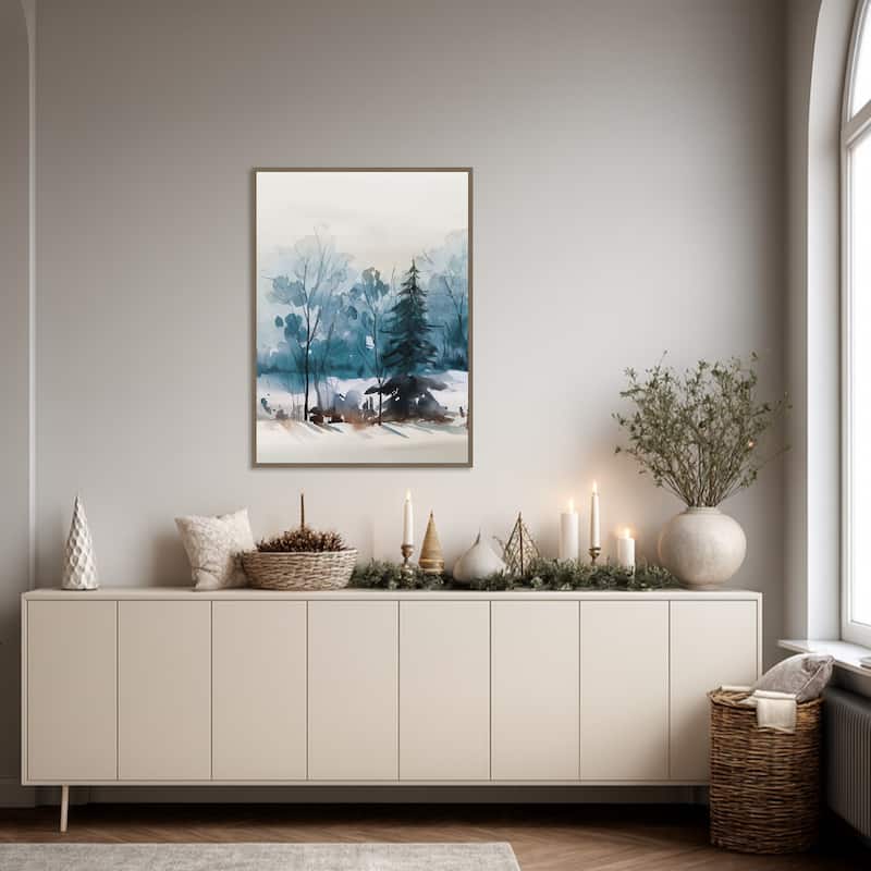 Dusty Blue Trees III by Isabelle Z Framed Canvas Wall Art Print - Sylvie Dark Gold