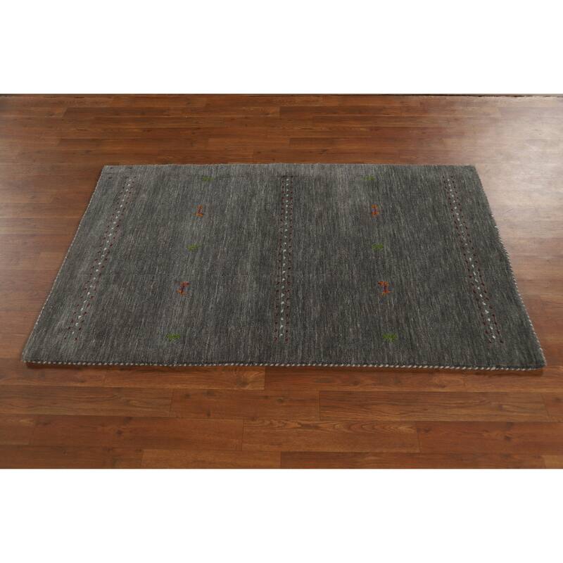 Hand Knotted Oriental 100% Wool Carpet Tribal Tribal Greys & Charcoal Gabbeh Area Rug - 4' 11'' X 3' 0''