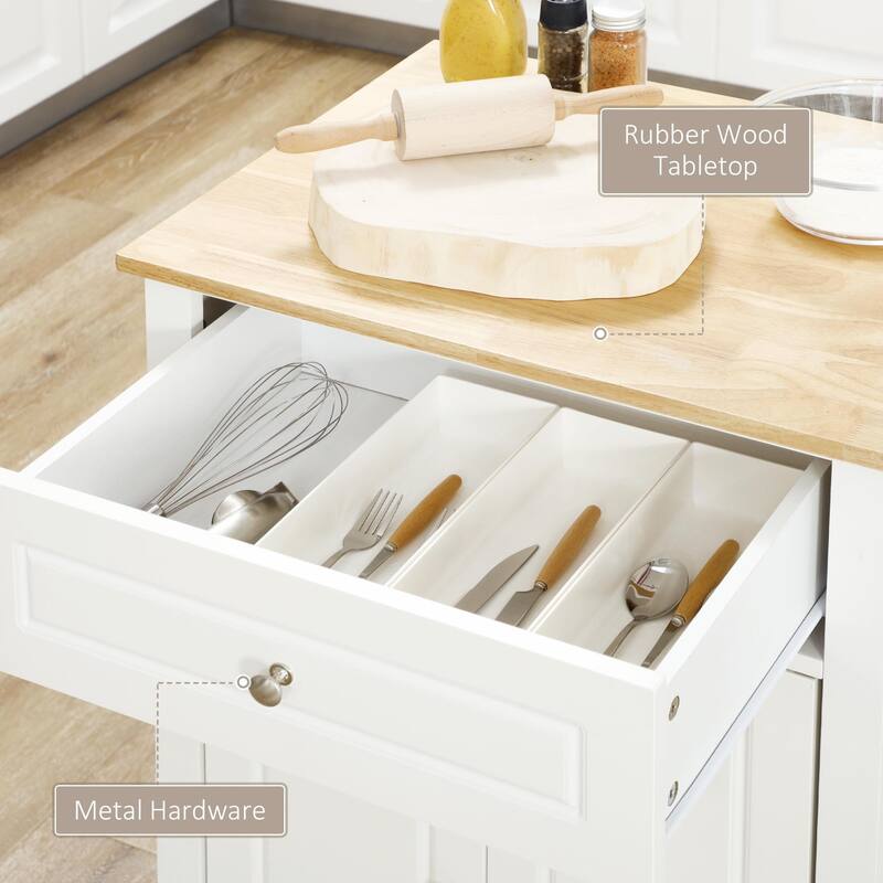 Rolling Kitchen Island Cart with Drawer, Adjustable Shelf, and 2 Towel Racks