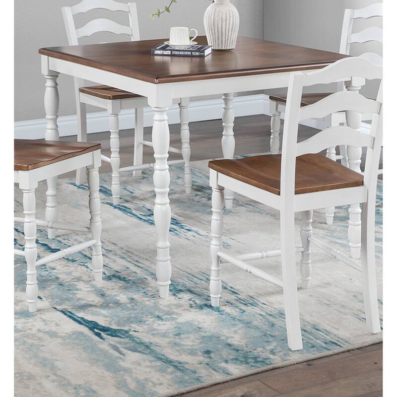 Wood Kitchen Furniture Set, 5 Pcs Counter Height Dining Table Set with Square Table and 4 Chairs with Ladder Back