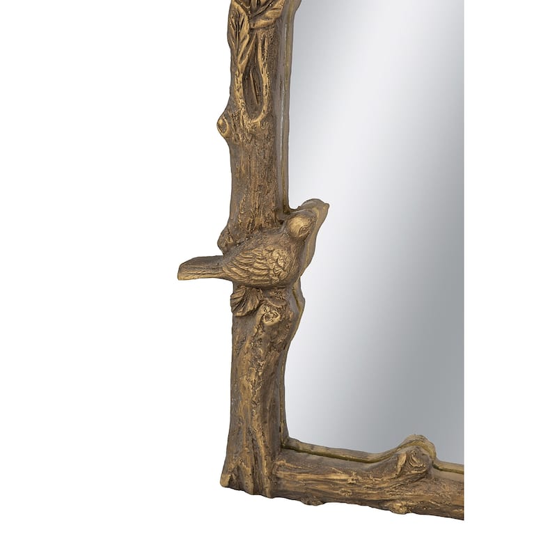 24" x 34" Arched Magnesian Wall Mirror with Gold Botanical and Bird Motifs
