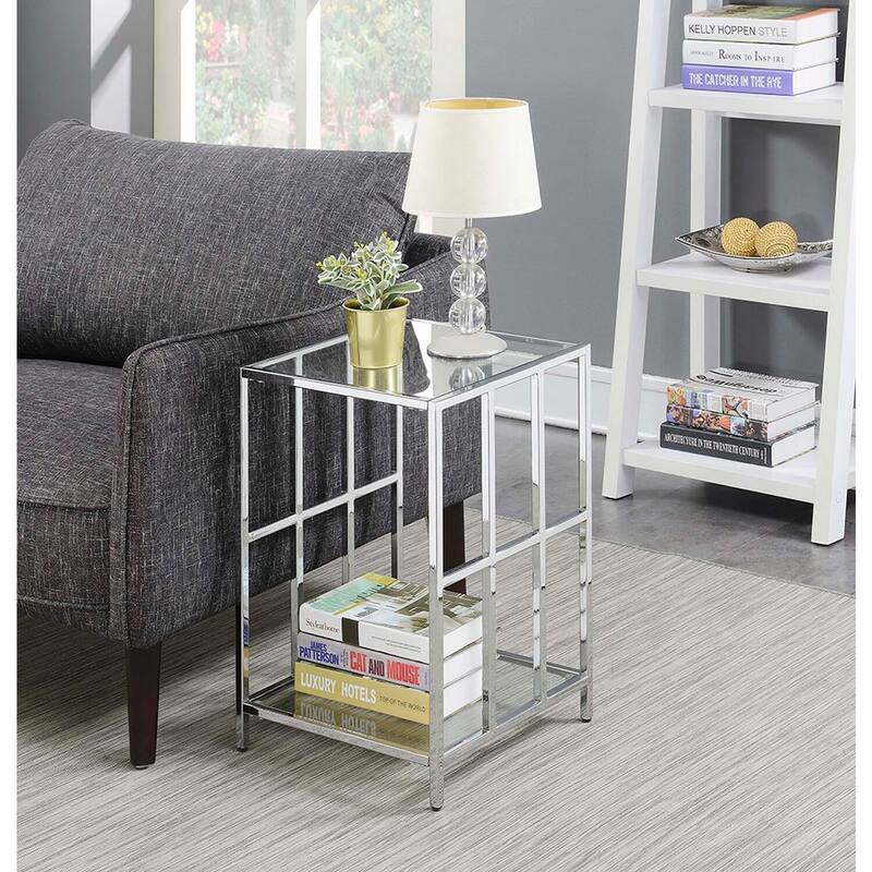 Glass End Table with Sleek Frame and Smooth Clear Surface, Contemporary Accent Side Table for Modern Living Room or Office
