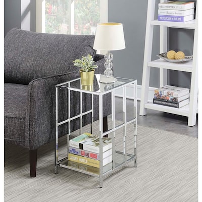 Glass End Table with Sleek Frame and Smooth Clear Surface, Contemporary Accent Side Table for Modern Living Room or Office