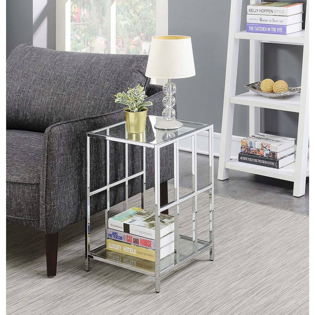 Glass End Table with Sleek Frame and Smooth Clear Surface, Contemporary Accent Side Table for Modern Living Room or Office