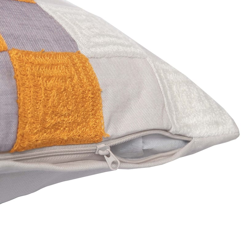 HomeRoots 20" Yellow and Gray Check Throw Pillow With Embroidery