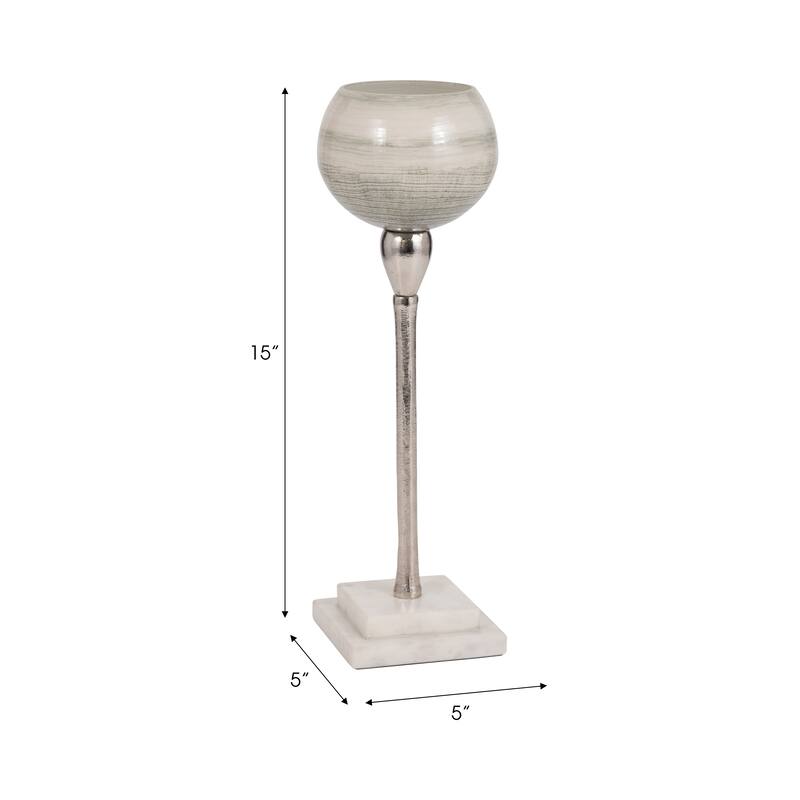 Glass Votive Candle Holder on Marble Stand - Silver