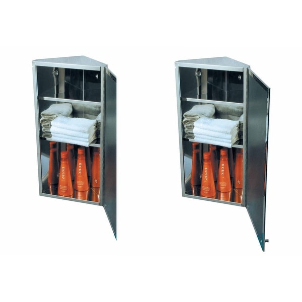 2 Corner Medicine Cabinet Polished Stainless Steel Mirror Door Set of 2