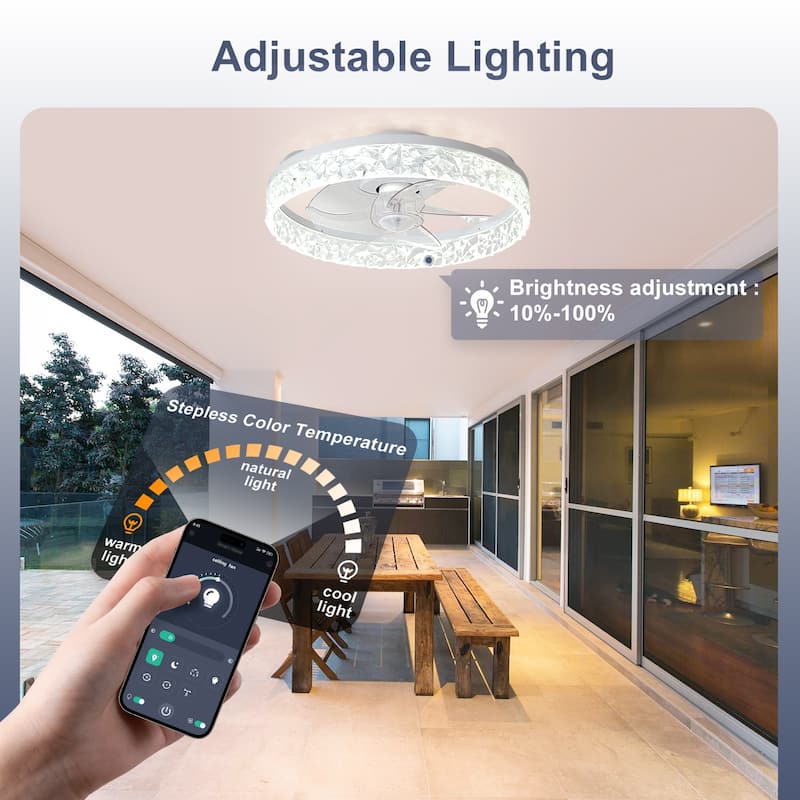 Low Profile Ceiling Fan with Light: 20-16 Inch, App Remote Control, Dimmable 3 CCT LED, 6 Wind Speeds, Ultra Quiet