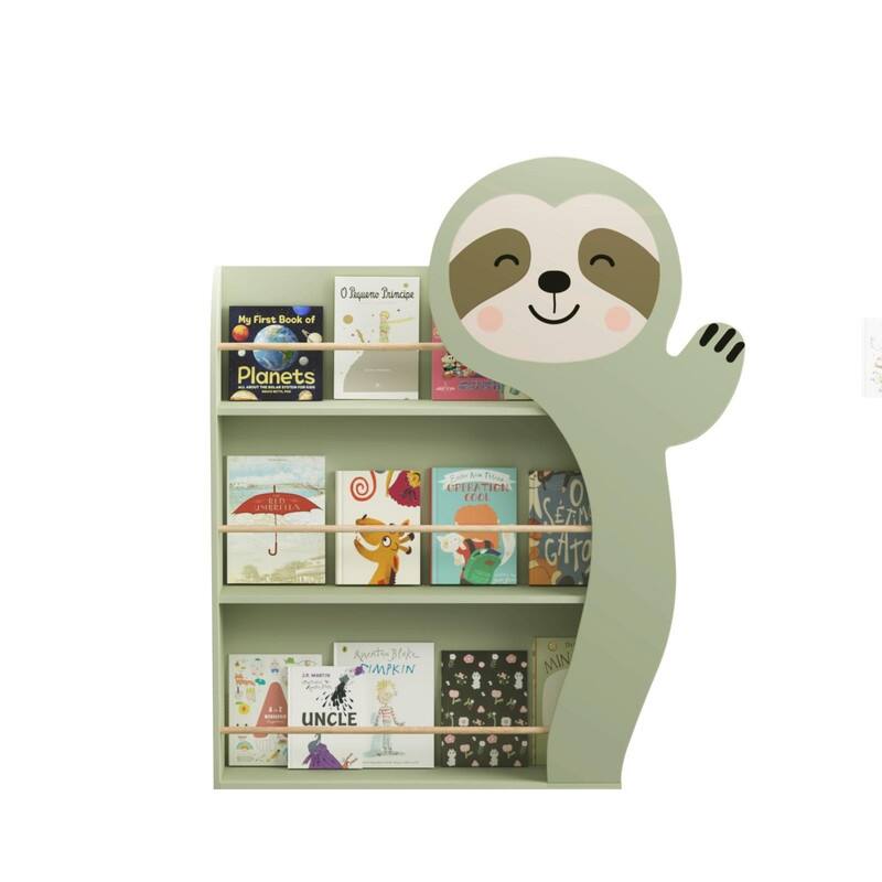 Sloth Kids Bookshelf - 3-Tier Front-Facing Toddler Book Display Rack with Cute Animal Design