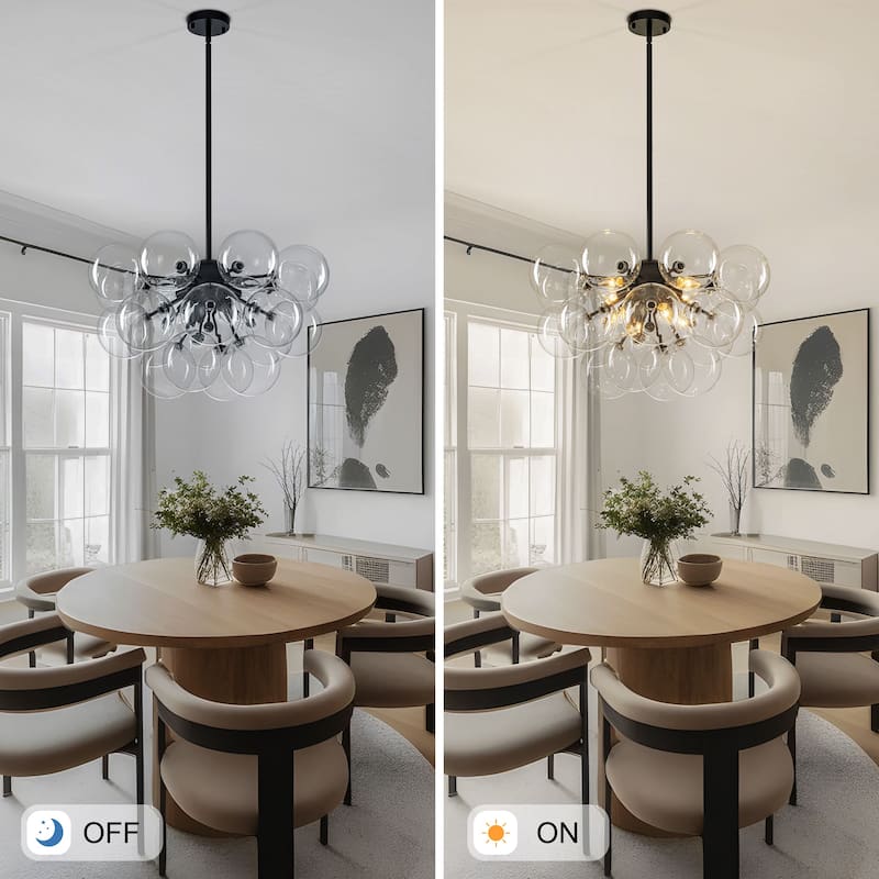 Starsky 12‑Light Linear Chandelier with Clear Glass Globes - Black or Gold Finish