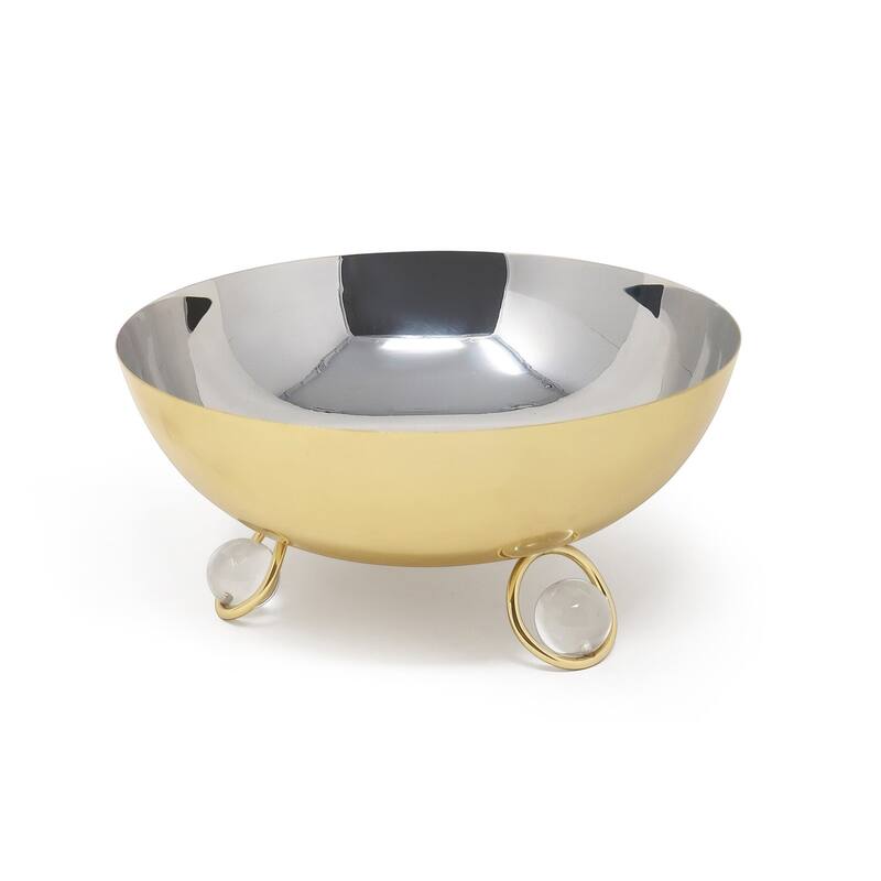Salad Bowl Silver Inner Gold Outer with Ball Legs