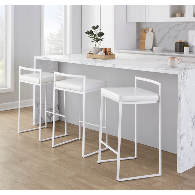 Porch & Den Forrest 26" White Fixed-Height Stackable Counter Stool (Set of 2)